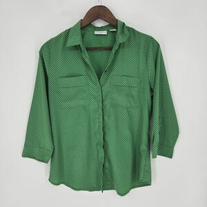 Liz Claiborne Green Polka Dot 3/4 Sleeve Blouse Medium Petite